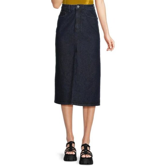 NWT WE WORE WHAT Cotton Denim Midi Skirt Small Dark Blue Wash - Picture 1 of 5